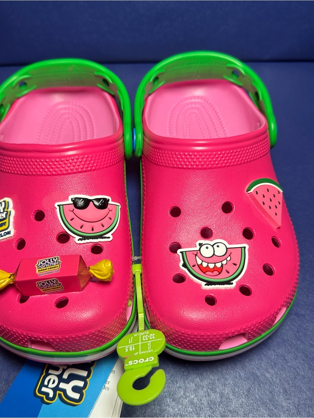 NWT Crocs Pink Watermelon Jolly Rancher Slides Junior Kids Size 1